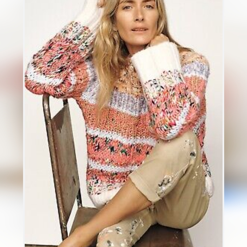 Anthropologie Kahlo Striped Chunky Knit Sweater
